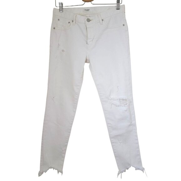 Moussy Vintage Glendele Raw Hem Skinny Ankle Jeans White Distressed Sz 29 JAPAN - Picture 1 of 12